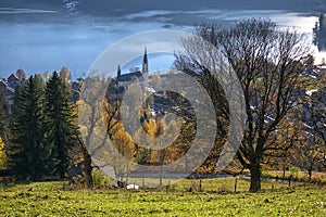 Beautiful view of Schliersee city with the lake as a background during Autumn