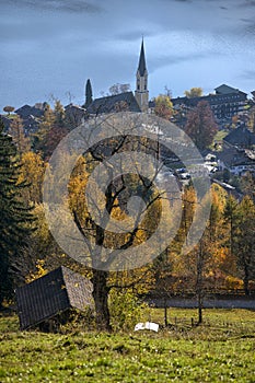 Beautiful view of Schliersee city with the lake as a background during Autumn