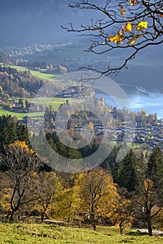 Beautiful view of Schliersee city with the lake as a background during Autumn