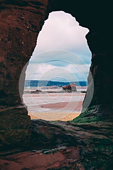 Beautiful view of the sea arches of Medford beach in Nova Scotia photo