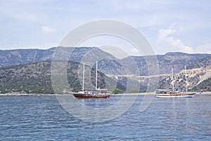 Beautiful view of the sea bay and pleasure yachts on a sunny summer day