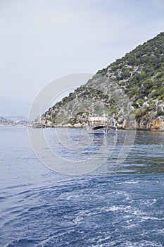 Beautiful view of the sea bay and pleasure yachts on a sunny summer day