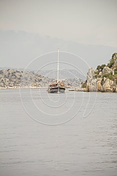 Beautiful view of the sea bay and pleasure yachts on a sunny summer day