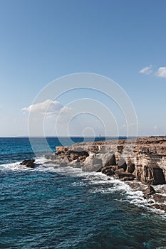Beautiful sea caves near cape Greco in national park with turquoise water
