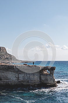 Beautiful sea caves with cape Greco on background in national park
