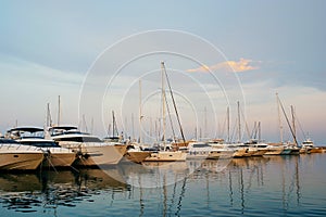 A beautiful view of the sea. Sea coast. Port with a large number of ships