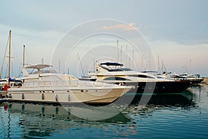 A beautiful view of the sea. Sea coast. Port with a large number of ships