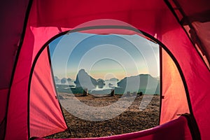 The beautiful view of the sea in Thailand from the tent.