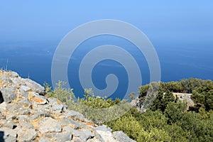 Beautiful view of the sea from the top of La Rocca mountain near the town of Cefalu. Italy