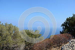 Beautiful view of the sea from the top of La Rocca mountain near the town of Cefalu. Italy