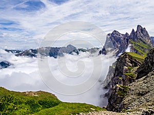 Beautiful view from Seceda trail in Dolomites Italy