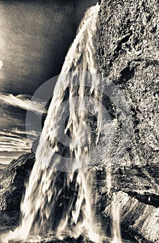 Beautiful view of Seljalandfoss Waterfalls in Iceland on a sunny summer day