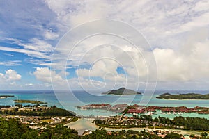 Beautiful view of Seychelles on a cloudy warm day. Concept of tourist islands