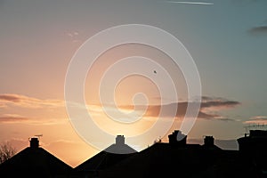 Beautiful view of the silhouettes of the houses during sunset in Weymouth, Dorset