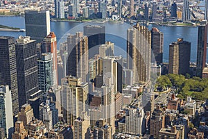 Beautiful view of skyscrapers on Hudson River and Manhattan landscape background. New York,