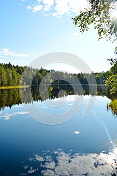 Beautiful view of small lake MakkarajÃ¤rvi in Tampere, Finland