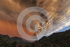 Beautiful view of the smoke coming from the Puyehue volcano located in Chile