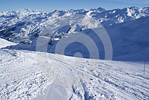 Beautiful view of the snowy French Alps, Les Menuires, France