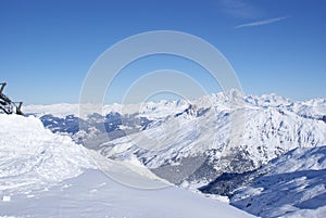 Beautiful view of the snowy French Alps, Les Menuires, France