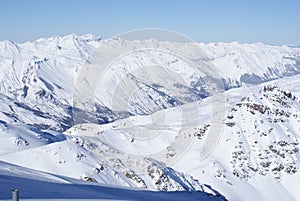 Beautiful view of the snowy French Alps, Les Menuires, France