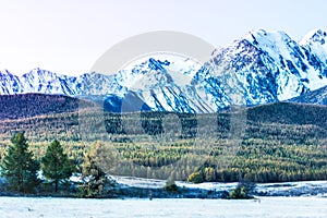 Beautiful view of the snowy mountain peaks