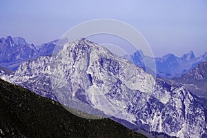 Beautiful view of a snowy mountain peaks