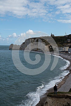 Beautiful view of a splendid and magnificent coast of the cliffs of Etretat in France