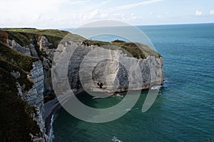 Beautiful view of a splendid and magnificent coast of the cliffs of Etretat in France