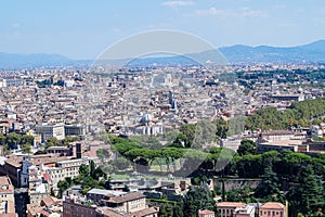 The beautiful view from the St. Peter`s Basilica over the city of Rome