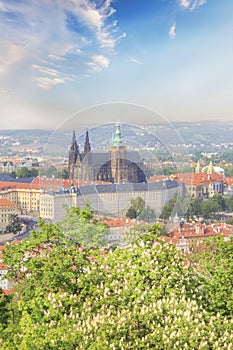 Beautiful view of St. Vitus Cathedral, Prague Castle and Mala Strana in Prague, Czech Republic