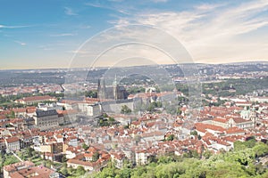 Beautiful view of St. Vitus Cathedral, Prague Castle and Mala Strana in Prague, Czech Republic