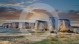 Beautiful view of stormy weather over Old Harry Rocks near the sea