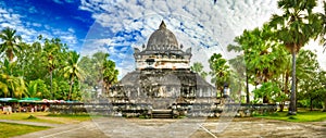 Beautiful view of stupa in Wat Visounnarath. Laos. Panorama