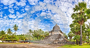 Beautiful view of stupa in Wat Visounnarath. Laos. Panorama