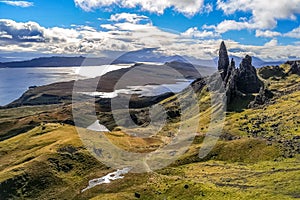 Beautiful view sunrise light roks stones Old Man of Storr Scolatand Skye Island landmark