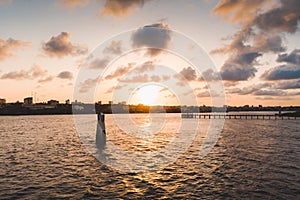 Beautiful view of the sunset in the cloudy sky over the sea in Mombasa, Kenya