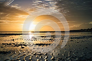 Beautiful view of a sunset over Appley beach in Ryde, Isle of Wight, England.