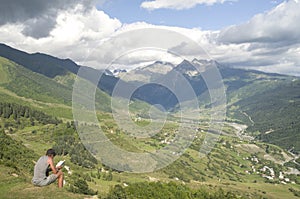 Beautiful view of Svaneti valley of a village Zhabeshi , Georgia