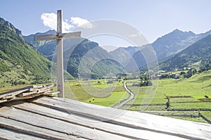 Beautiful view of Svaneti valley of a village Zhabeshi , Georgia photo