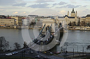 Beautiful view of Szechenyi Chain Bridge in Budapest, Hungary