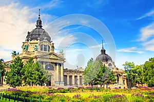 Beautiful view of the SzÃÂ©chenyi baths in Budapest, Hungary