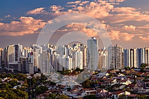 Beautiful view of tall modern buildings in the city of Londrina, Brazil at sunset photo