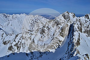 Beautiful view of the Tatra mountains in sunny and chilly day.