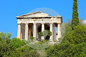 Beautiful view at the Temple of Hephaestus in Ancient Agora of Athens, Greece.