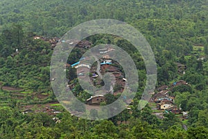 Beautiful view of thakurwadi village from the Sudhagad Fort, Raigad,