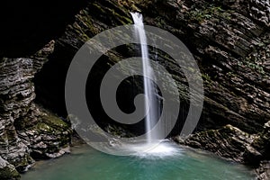 Beautiful view of the Thur waterfall in Toggenburg during sunrise