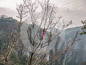 Beautiful view on Tianmen mountain with clear Sky in zhangjiajie city China.