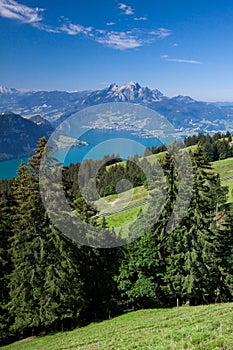 Beautiful view to Lucerne lake and mountain Rigi