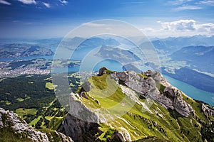 Beautiful view to Lucerne lake (Vierwaldstattersee), mountain Ri