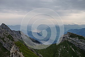 Beautiful view to Lucerne lake (Vierwaldstattersee), mountain Ri